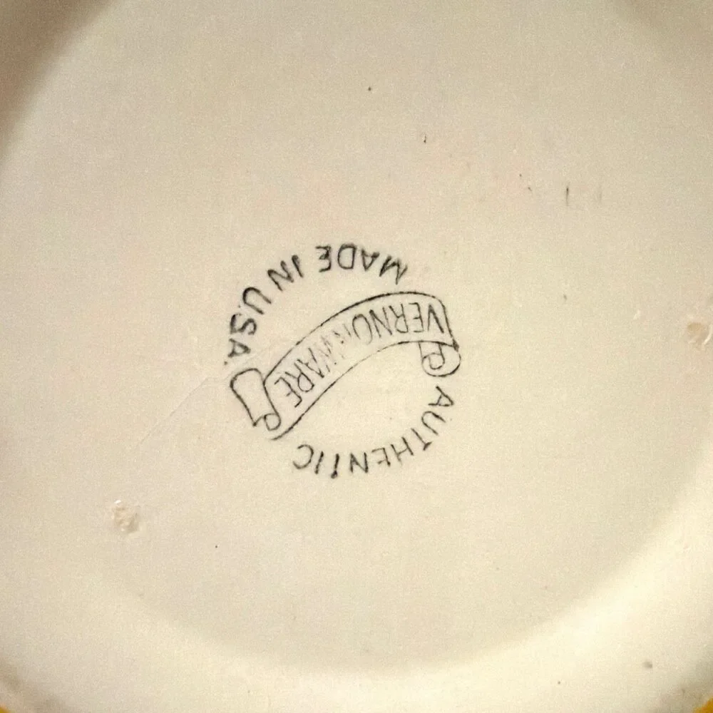 Vintage Vernonware Authentic Plaid Ceramic Bowl, Green/Yellow/Cream 8in USA 1955